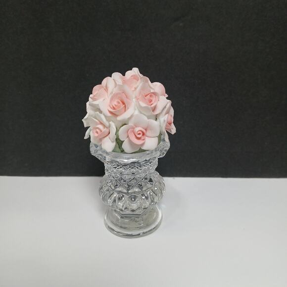 Waterford Crystal Mini Flower Bud Vase with Pink Porcelain Roses, 3" Tall - Picture 3 of 5